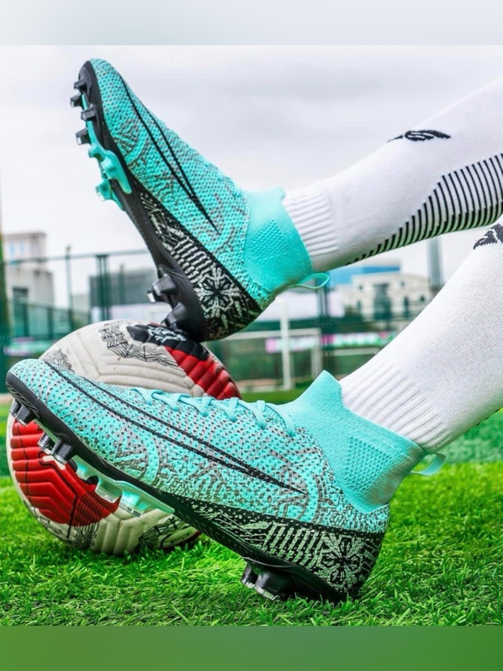 NEW Soccer Football Outdoor Cleats Boots High Ankle Sockliner Teal Men’s/Youth 6